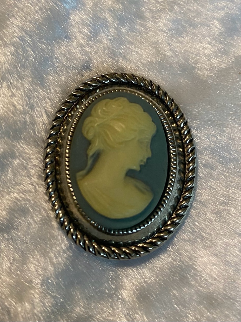 🍀VTG Cameo Brooch in Blue and Cream